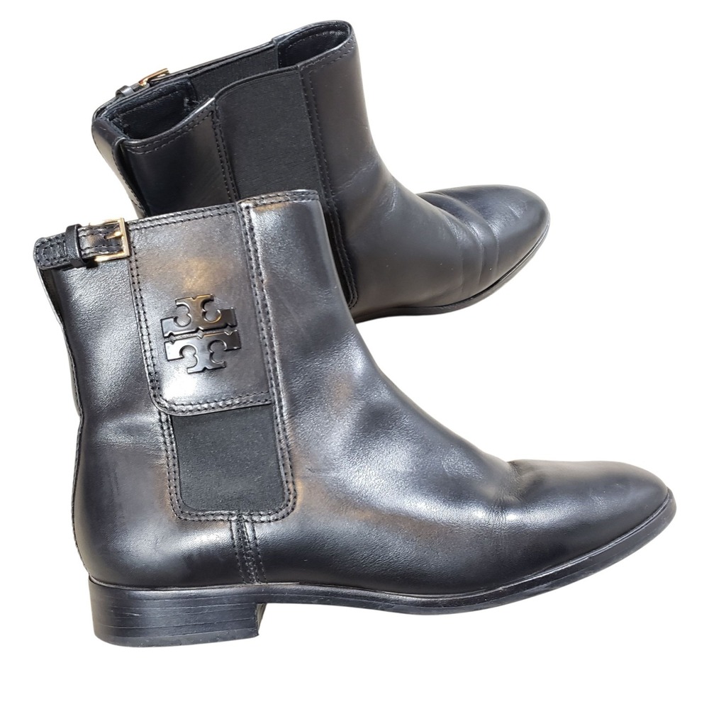 Tory Burch Womens Boots 9.5M Wyatt Mid-Calf Ankle Bootie Black Leather Buckle‎